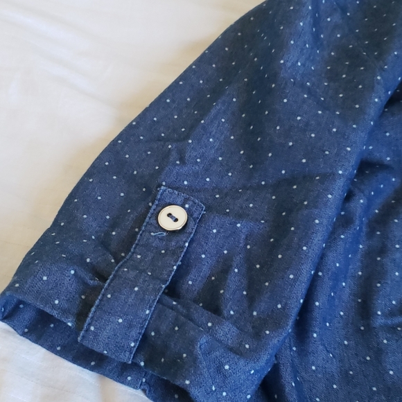 Vintage-Style Denim Dot 3/4-Sleeve Dress - Picture 3 of 8